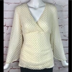 STYLE & CO. PETITE Medium faux wrap cream popcorn top Bell Sleeves NEW WITH TAGS